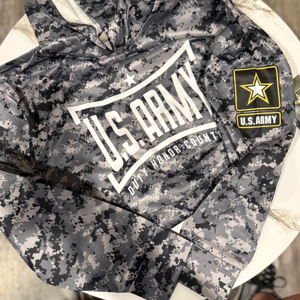 US‎ Army Kids Digital Camo Hoodie Grey Black Performance Sweatshirt Large NEW